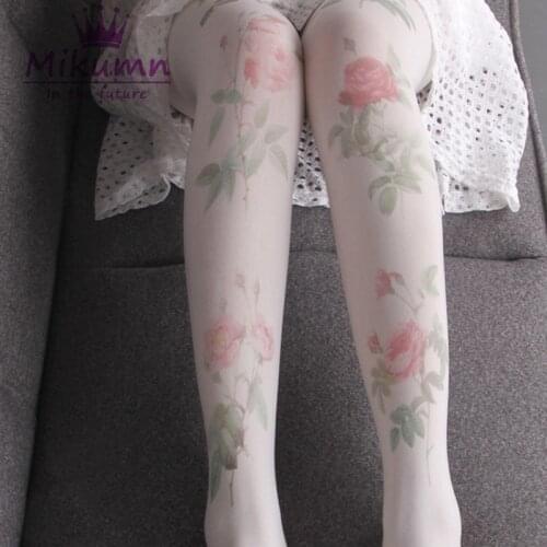 Japanese Harajuku Girls Sweet Rose Floral Print Kawaii Cosplay Lolita Tights Velvet Pantyhose