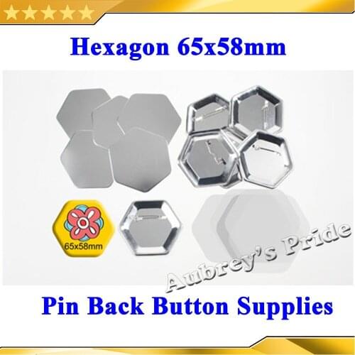 100 Sets Hexagon 65x58mm Pin Back Metal Pinback Button Supply Materials for Professional All Steel Badge Button Maker