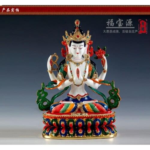 Copper gilded Temple painted carry Home vehicle like Folk Painting Copper Four Arm Buddha Ornament Crafts Home Buddhism