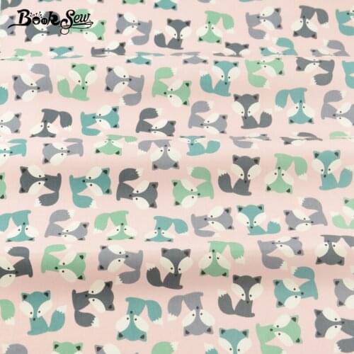 Booksew Cute Fox Design Home Textile 100% Light Pink Cotton Fabric Dolls Patchwork Sewing Bedding Dress Set Quilting Crafts
