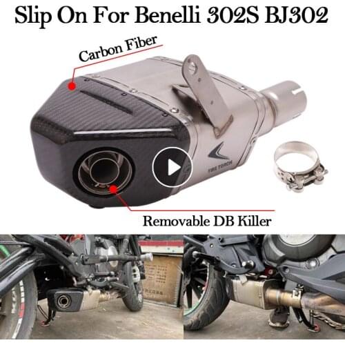 Slip On Motorcycle Exhaust Modified Box Carbon Fiber Escape Moto Tube Muffler DB Killer For Benelli 302S BN302S BJ302 Link Pipe