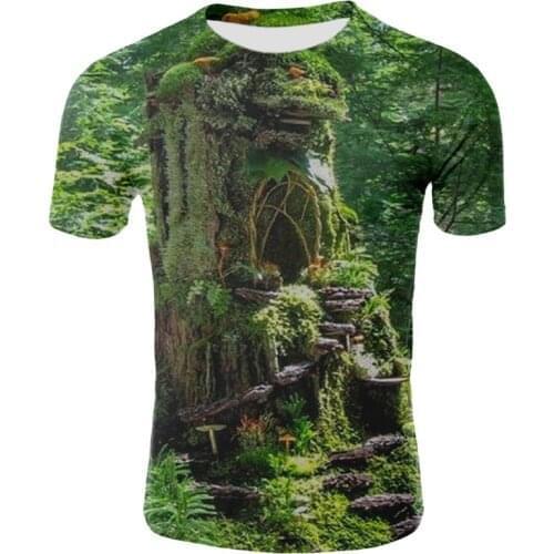 Fashion 3D nature / landscape printing man woman t shirt clothes short-sleeved O-neck 3d sky/grassland/trees men shirt T-shirt