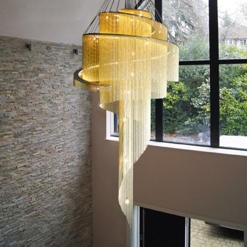 Nordic Creative Aluminum Chain Chandelier Lighting Modern Living Room Dining Room Hanging Light Hotel Staircase Long Chandeliers