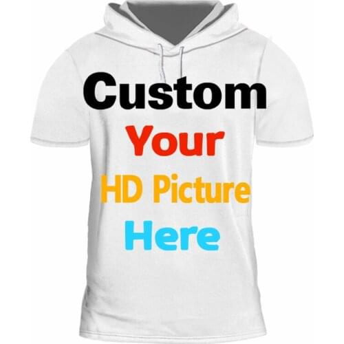 Customized Men Women Summer Hooded T-shirt Add Your Brand Logo/Own Design/Picture/Text 3d Print Hoody Short Sleeve Tshirt S-7XL