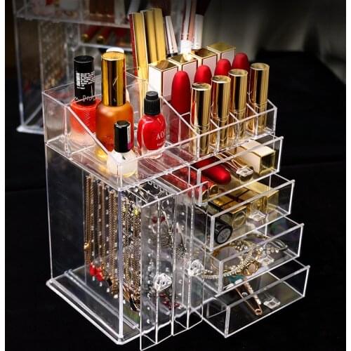 Transparent Earrings Jewelry Storage Box Lipstick Display Stand Desktop Earrings Necklace Dustproof Jewelry Makeup Display Stand