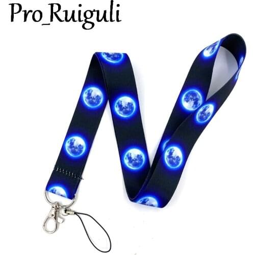 Full Moon Earth Night Sky Space Light Creative Art Key Chain webbings ribbons Neck Strap for Phone Keys ID Card Cartoon Lanyards
