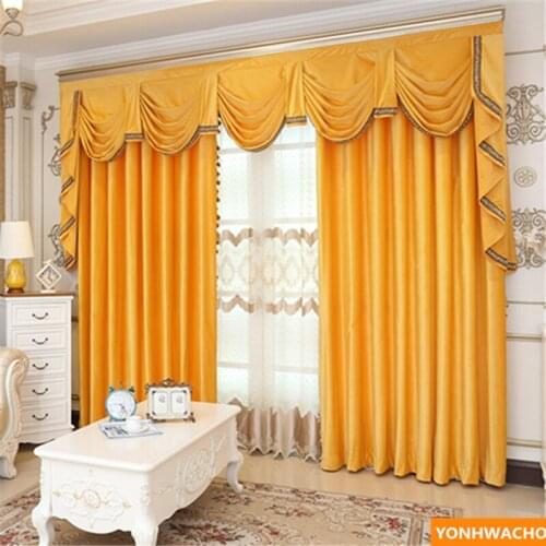 Custom curtains luxury European American White House thick Italian velvet yellow cloth blackout curtain tulle valance drape N952