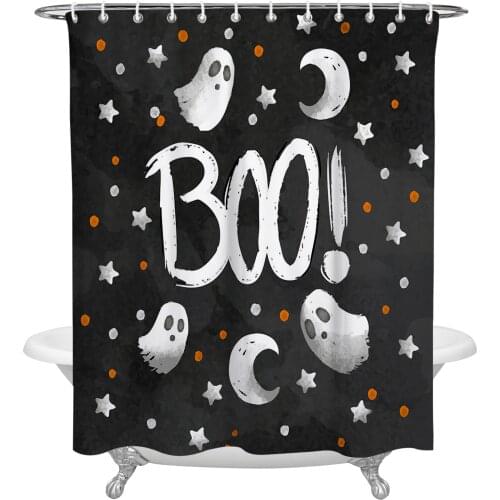Ghost Star Black Horror Boo! Shower Curtain Waterproof Polyester Fabric Shower Curtains Home Decoration Curtain with Hook