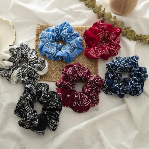 Vintage Printed Scrunchie for Women Cotton Fabric Hair ties Boho Elastic Hair Band Women Hair Accessories Girls Ponytail Holders