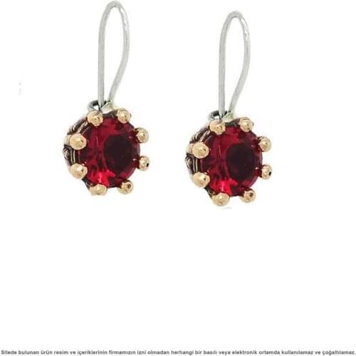 Silver Red Garnet Cubic Zirconia Women Earrings