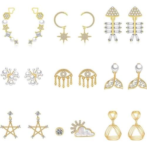 Stud Earrings Set For Women Ladies Star Cloud Eye Fishtail Fishbone Pearl Small Pendant Fashion Ear Studs Jewelry