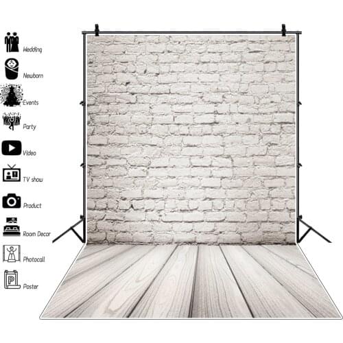 Gray Wall Backgrounds Wooden Board Floor Brick Baby Birthday Party Portrait Photography Backdrops for Photography Cakes Photos