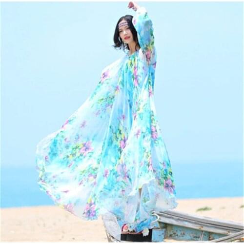 Chiffon Long Sleeve maxi dress bohemia dress full plus size celebrity/graduation/Dinner Dress Beach Sundress K18