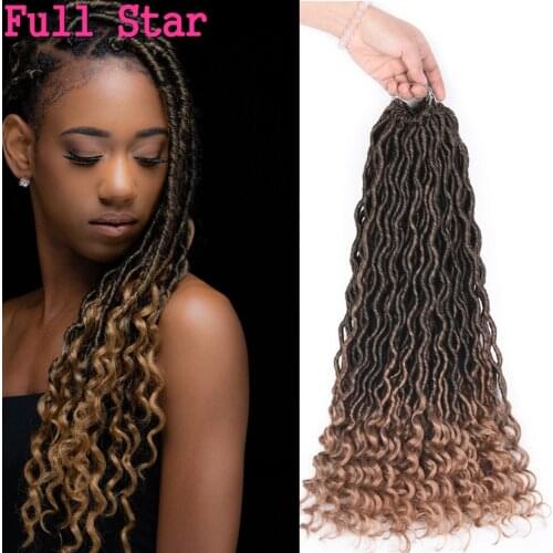 Full Star 20" Synthetic Brown Ombre Goddess Locs Crochet Hair 24strand Low Temperature Fiber Lock Braiding Hair Extensions