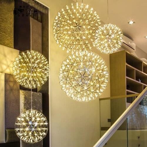 Modern brief Loft spark ball LED Pendant Light fixture Firework Ball stainless steel pendant Lamps home deco lighting 110-240V