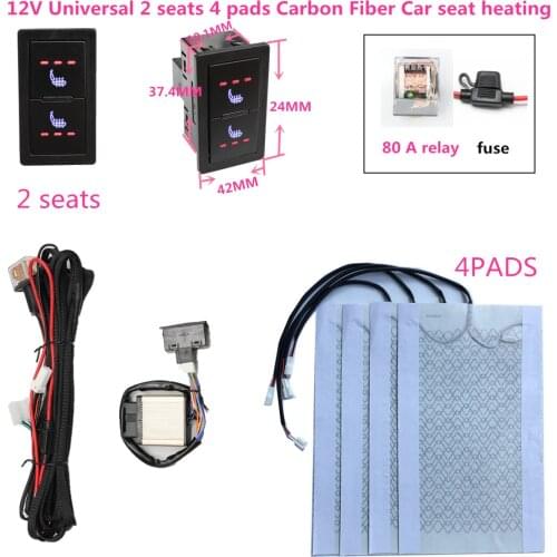 Universal 12V 2 Seats 4 Pads Carbon Fiber Heated Seat Heater heating 12 V Pads 3 Level Switch Winter Warmer Seat Covers