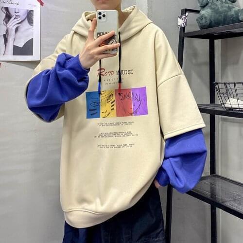 WWKK New Men Fleece Oversized Cartoon Print Blouse Men Japanese Streetwear Hoodies 2021 Fall Hip Hop Korean Sweatshirts Hoodies
