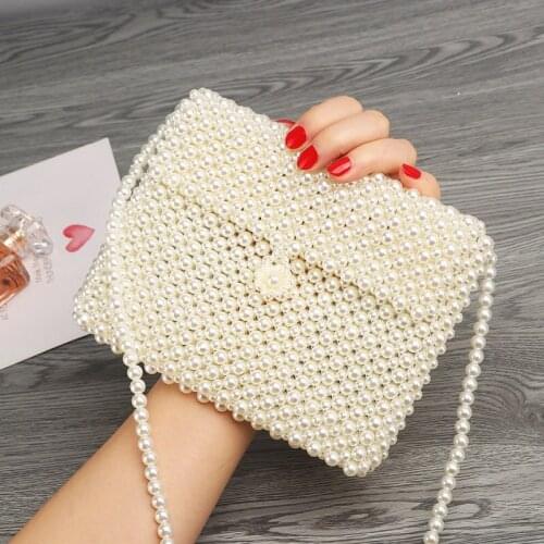 Womens bag fashion pure handmade pearl bag summer Beaded change mobile phone bag Single Shoulder Messenger Bag woven versatile