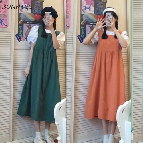Sleeveless Dresses Women Fashion Solid Square Collar Minimalist Korean Style Sweet New All-match Summer Student Female Vestidos