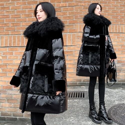 Women Warm Down Jacket Long 2021 New Big Wool Fur Collar White Duck Down Parkas Large Size Thick Winter Outwear Black