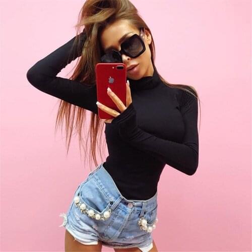 Spring Women Cotton Long Sleeve Bodysuit 2019 Sexy High Neck Black Grey Bodysuits For Women Bandage Bady Suit Bodycon Streetwear