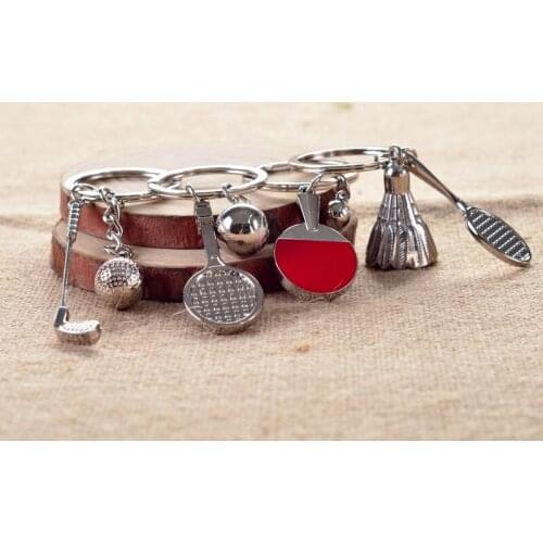 1PC Golf Table Tennis Badminton Racket Balls Sports Keyring Pendant Holder Ring Car Bag Pendant Charm keyrin Metal Craft MY 008