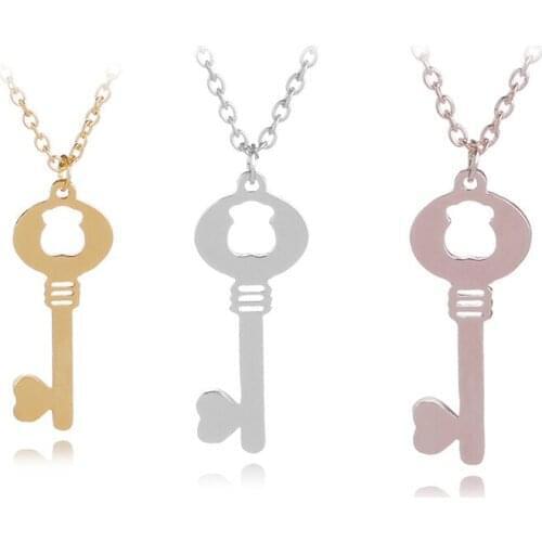 10 Hollow bear love heart key pendant necklace lock unique symbol key necklace love unlocking tool animal key necklace jewelry