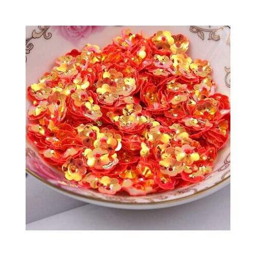 50g/lot PVC Sequins 6mm Flower With 1 Center Hole Plum Blossom Cup AB Golden Brilliant Color Shining Orange Red Spangles