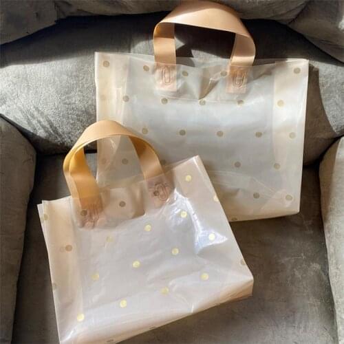 50pcs/lot Small Dots Translucent Plastic Bag Jewelry Bag With Handle Wedding Gift Thick Shopping Packaging Bag Universal