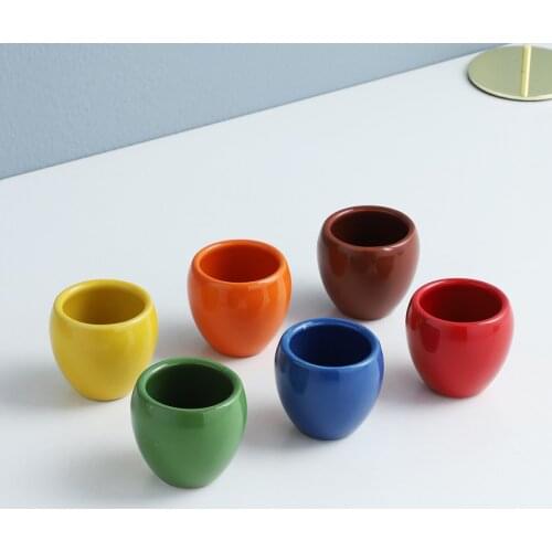 6 Pieces Candy Color Coffee Mugs Set Ceramic Brief Small Tea Cups Creative Coffeeware Drinkware 80ML
