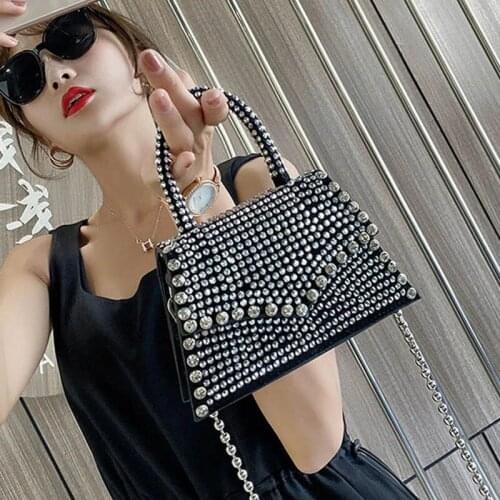 Diamond Womens Tote Bags Fashion Chain Shoulder Messenger Bag Quality PU Leather Designer Handbag Female Flap Black Crossbody