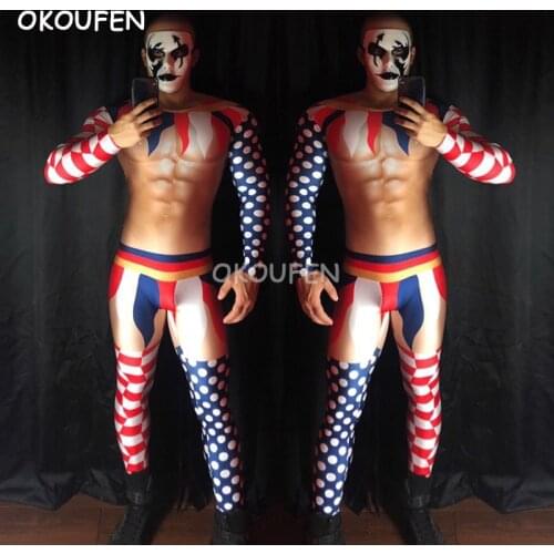 Bar nightclub male singer DS 3D fake muscle abdominal muscles clown stitching theme party show stage performancecostume