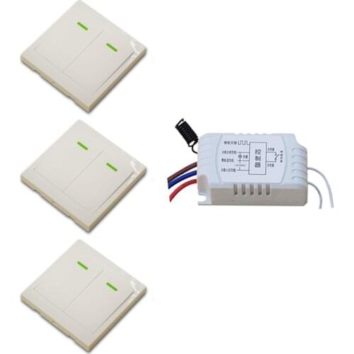 Wireless Remote and Manual Switch RF Wireless Remote Control Switch LED Lamp Lighting Switch Receiver + 3 Wall Transmitter