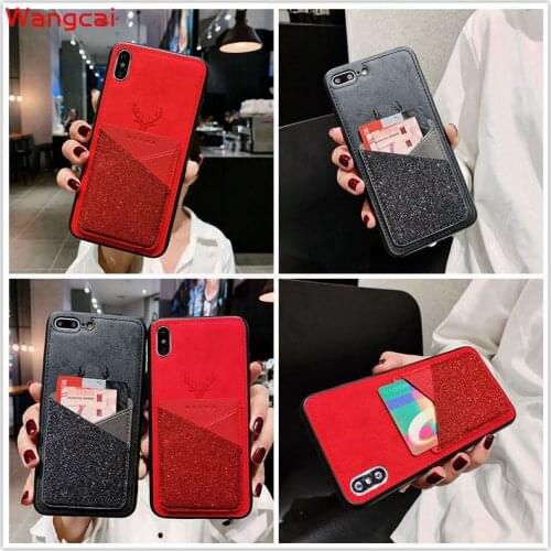 For iPhone 11 Pro Max X XR XS Max 8 7 6 6s Plus SE 2020 Case Wallet Card Fabric Cloth Elk Deer Purse Bling Glitter Soft Cover