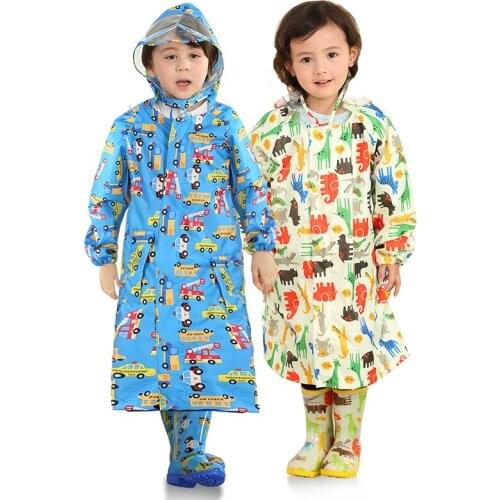 85-140cm kids polyester children boys girls cartoon hoodies raincoat primary school rainwear kid students poncho with hat