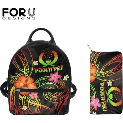 FORUDESIGNS Pohnpei Polynesian Tribal Plumeria Printed Women Leather Travel Mini Backpack Girl Small School Bags Ladies Purse