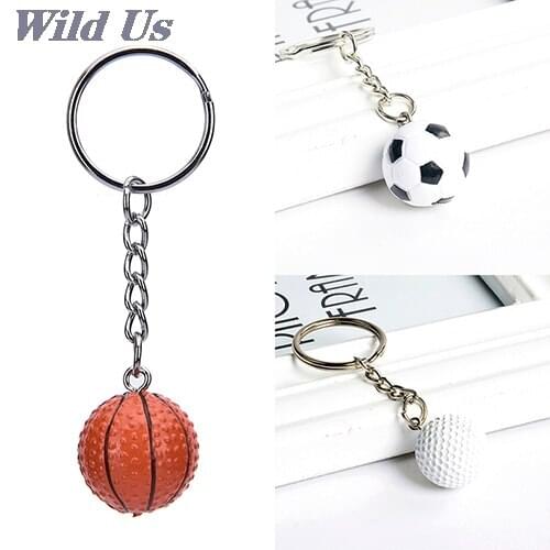 JETTING 1Pcs Football Basketball Golf ball Pendant Keyring Sports metal Keychain Car Key Chain Key Ring Car Key Accessories