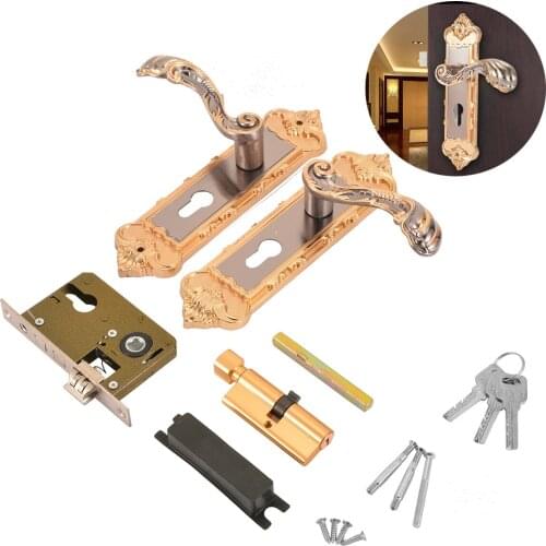 2Pcs Retro Door Handle Lock Aluminum Alloy Vintage Bedroom Home Safety Door Handles Dual Latch Locks Set with 3 Key