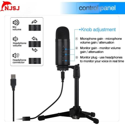 NJSJ USB Microphone Condenser Recording Microphone with Stand for PC Karaoke Streaming Podcasting for Youtube