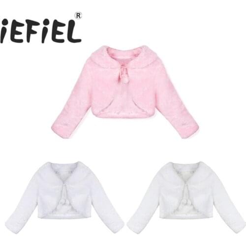 Kids Girls Faux Fur Long Sleeve Ballet Dancewear Coat Wedding Bridesmaid Birthday Party Jacket Cosplay Costumes Dancing Jacket
