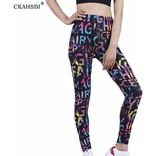 CKAHSBI Women Leggings High Waist Fitness Push Up Ladies Graffiti Letters Workout Pants Female Mujer Polyester Casual Clothing