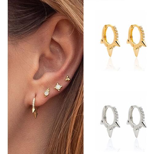 Minimalist 925 Sterling Silver Small Hoop Earrings for Women Punk CZ Spikes Huggie Hoop Earrings Fashion Jewelry 2020