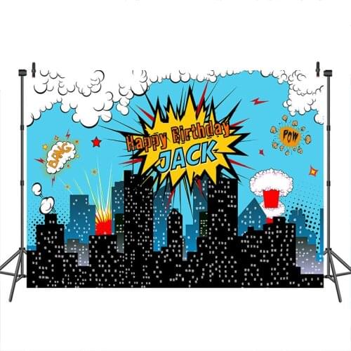 Neoback Happy Birthday Photographic Background for Photo Shoots Super Hero Theme Party Pattern Custom Background for Photo