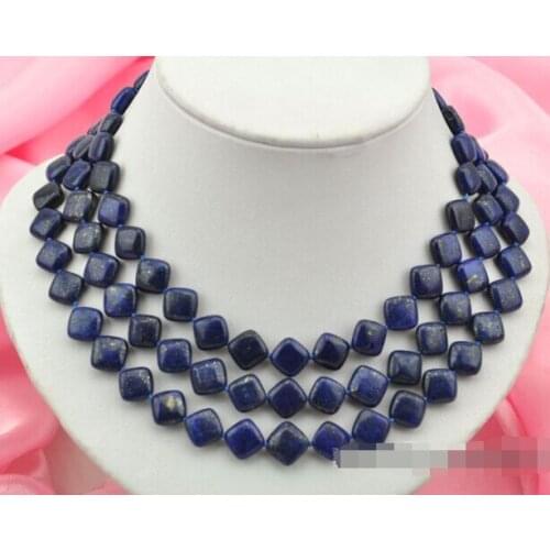 Fashion 50" 11x11mm square blue lapis lazuli necklace