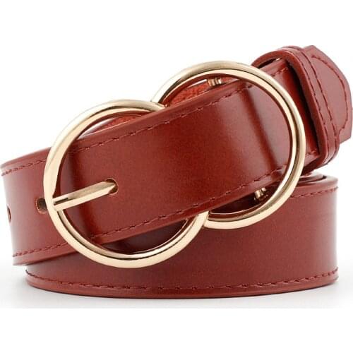 Fashion Leather Belts for Women Dual Circle Pin Buckle Simple Casual Belts For Jeans Students Strap Female Waistband Wholesale