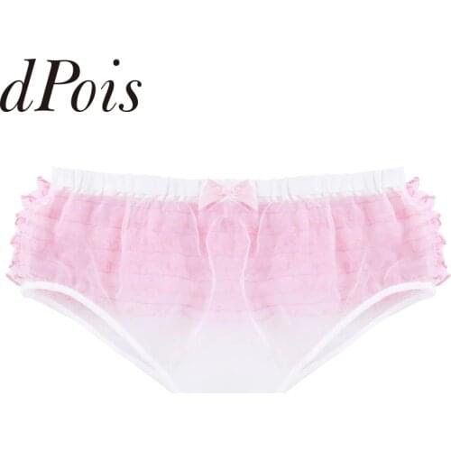 Mens Briefs Underpanties Frilly Ruffle Lace Trim Lightweight See Through Organza Briefs Male Hommes Panty Underwear