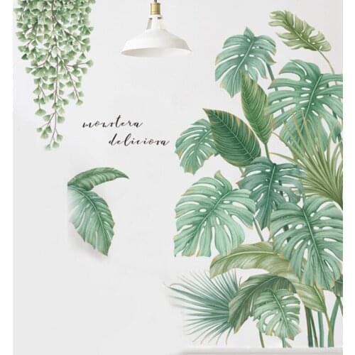 Green Leaves Wall Stickers for Bedroom Living room Dining room Kitchen Kids Room DIY Vinyl Wall Decals Door Murals Home Decor
