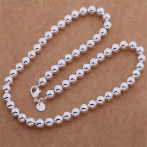 New high quality 8MM beads chain wholesale silver color jewelry fashion charm women classic Light beads necklace free shipping
