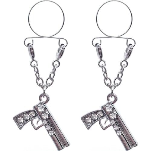 Sexy Adjustable Non Pierced Cilp on Long Dangle Chain 2Pcs Fake Nipple Rings body piercing jewelry