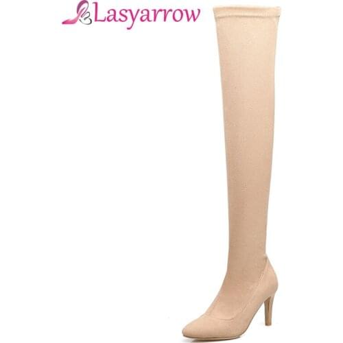 Lasyarrow Sexy Slim Over the Knee Boots Womens Black Red Thigh High Stiletto Boots High Heel Stretch Long Botas Feminina Zipper